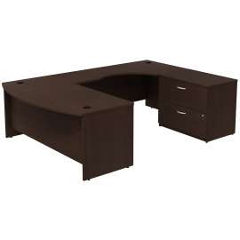 Bush Business Furniture Series C Bow Front Right Handed U Shaped Desk with 2 Drawer Lateral File Cabinet, Mocha Cherry/Mocha Cherry