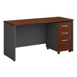 Bush Series C 60W x 24D Office Desk with Mobile File Cabinet, Hansen Cherry