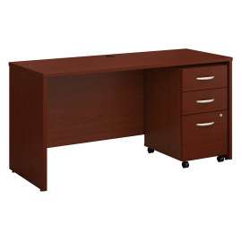 Bush Series C 60W x 24D Office Desk with Mobile File Cabinet, Mahogany/Mahogany