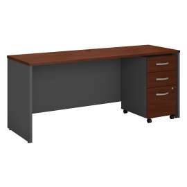 Bush Series C 72W x 24D Office Desk with Mobile File Cabinet, Hansen Cherry
