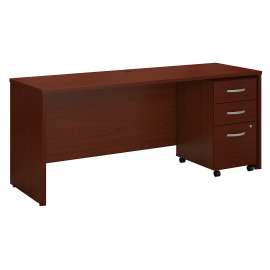 Bush Series C 72W x 24D Office Desk with Mobile File Cabinet, Mahogany/Mahogany