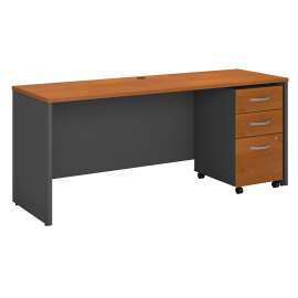Bush Series C 72W x 24D Office Desk with Mobile File Cabinet, Natural Cherry/Graphite Gray