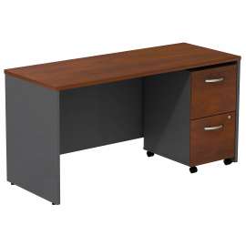 Bush Series C Desk Credenza with 2 Drawer Mobile Pedestal, Hansen Cherry