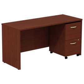 Bush Series C Desk Credenza with 2 Drawer Mobile Pedestal, Mahogany/Mahogany