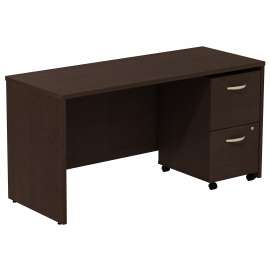 Bush Series C Desk Credenza with 2 Drawer Mobile Pedestal, Mocha Cherry/Mocha Cherry