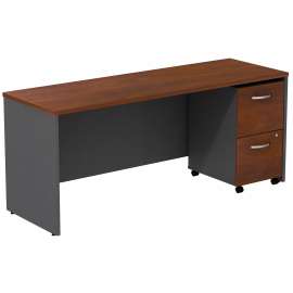 Bush Series C Desk Credenza with 2 Drawer Mobile Pedestal, Hansen Cherry
