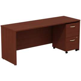 Bush Series C Desk Credenza with 2 Drawer Mobile Pedestal, Mahogany/Mahogany