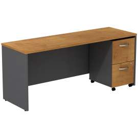 Bush Series C Desk Credenza with 2 Drawer Mobile Pedestal, Natural Cherry/Graphite Gray
