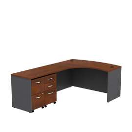 Bush Series C Bow Front Left Handed L Shaped Desk with 2 Mobile Pedestals, Hansen Cherry