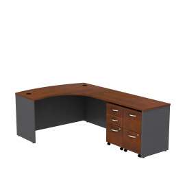 Bush Series C Bow Front Right Handed L Shaped Desk with 2 Mobile Pedestals, Hansen Cherry