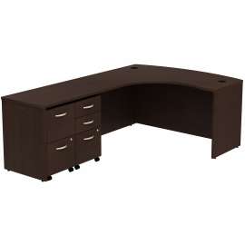 Bush Series C Bow Front Left Handed L Shaped Desk with 2 Mobile Pedestals, Mocha Cherry/Mocha Cherry