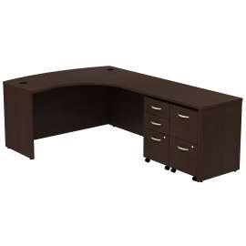 Bush Series C Bow Front Right Handed L Shaped Desk with 2 Mobile Pedestals, Mocha Cherry/Mocha Cherry