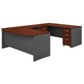 Bush Series C 72W x 36D Bow Front U Shaped Desk with Mobile File Cabinets, Hansen Cherry