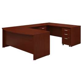 Bush Series C 72W x 36D Bow Front U Shaped Desk with Mobile File Cabinets, Mahogany/Mahogany