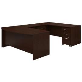 Bush Series C 72W x 36D Bow Front U Shaped Desk with Mobile File Cabinets, Mocha Cherry/Mocha Cherry