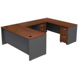 Bush Series C U Shaped Desk with 2 Mobile Pedestals, Hansen Cherry