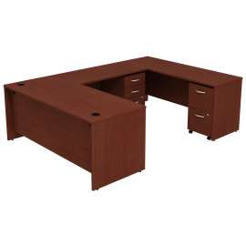 Bush Series C U Shaped Desk with 2 Mobile Pedestals, Mahogany/Mahogany