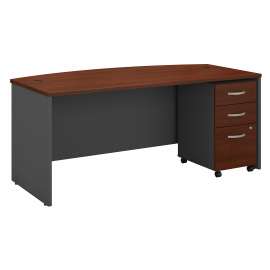 Bush Series C 72W x 36D Bow Front Desk with Mobile File Cabinet, Hansen Cherry/Graphite Gray