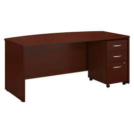 Bush Series C 72W x 36D Bow Front Desk with Mobile File Cabinet, Mahogany/Mahogany
