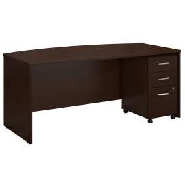Bush Series C 72W x 36D Bow Front Desk with Mobile File Cabinet, Mocha Cherry/Mocha Cherry