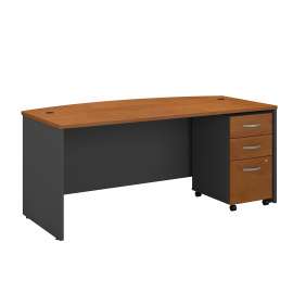 Bush Series C 72W x 36D Bow Front Desk with Mobile File Cabinet, Natural Cherry/Graphite Gray