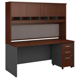 Bush Series C 72W x 30D Office Desk with Hutch and Mobile File Cabinet, Hansen Cherry/Graphite Gray