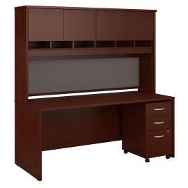 Bush Series C 72W x 30D Office Desk with Hutch and Mobile File Cabinet, Mahogany/Mahogany