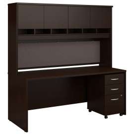 Bush Series C 72W x 30D Office Desk with Hutch and Mobile File Cabinet, Mocha Cherry/Mocha Cherry