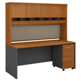 Bush Series C 72W x 30D Office Desk with Hutch and Mobile File Cabinet, Natural Cherry/Graphite Gray