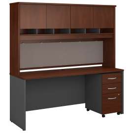 Bush Series C 72W x 24D Office Desk with Hutch and Mobile File Cabinet, Hansen Cherry/Graphite Gray