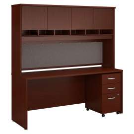 Bush Series C 72W x 24D Office Desk with Hutch and Mobile File Cabinet, Mahogany/Mahogany