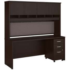 Bush Series C 72W x 24D Office Desk with Hutch and Mobile File Cabinet, Mocha Cherry/Mocha Cherry