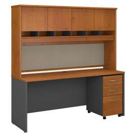 Bush Series C 72W x 24D Office Desk with Hutch and Mobile File Cabinet, Natural Cherry/Graphite Gray