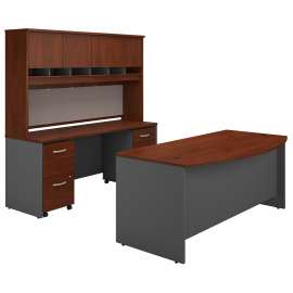 Bush Business Furniture Series C Bow Front Desk with Credenza, Hutch and Storage, Hansen Cherry/Graphite Gray