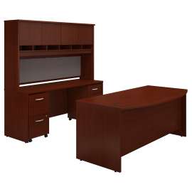 Bush Business Furniture Series C Bow Front Desk with Credenza, Hutch and Storage, Mahogany/Mahogany