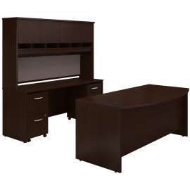 Bush Business Furniture Series C Bow Front Desk with Credenza, Hutch and Storage, Mocha Cherry/Mocha Cherry