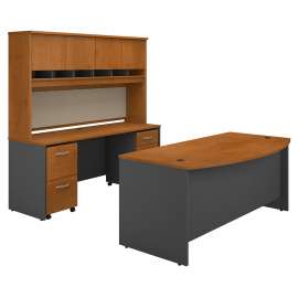 Bush Business Furniture Series C Bow Front Desk with Credenza, Hutch and Storage, Natural Cherry/Graphite Gray