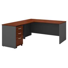 Bush Series C 66W L Shaped Desk with 48W Return and Mobile File Cabinet, Hansen Cherry/Graphite Gray