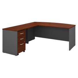 Bush Series C 72W Bow Front L Shaped Desk with 48W Return and Mobile File Cabinet, Hansen Cherry/Graphite Gray