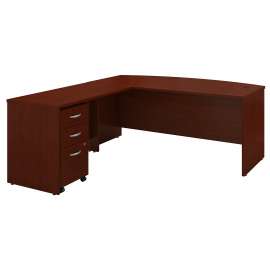 Bush Series C 72W Bow Front L Shaped Desk with 48W Return and Mobile File Cabinet, Mahogany/Mahogany