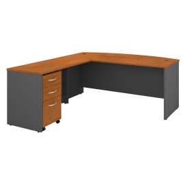 Bush Series C 72W Bow Front L Shaped Desk with 48W Return and Mobile File Cabinet, Natural Cherry/Graphite Gray