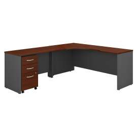 Bush Series C 72W Left Handed Corner Desk with 48W Return and Mobile File Cabinet, Hansen Cherry/Graphite Gray
