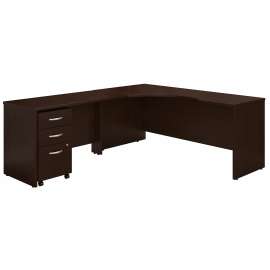 Bush Series C 72W Left Handed Corner Desk with 48W Return and Mobile File Cabinet, Mocha Cherry/Mocha Cherry