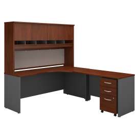 Bush Series C 72W Right Handed Corner Desk with Hutch and Mobile File Cabinet, Hansen Cherry/Graphite Gray