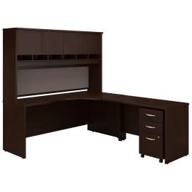 Bush Series C 72W Right Handed Corner Desk with Hutch and Mobile File Cabinet, Mocha Cherry/Mocha Cherry