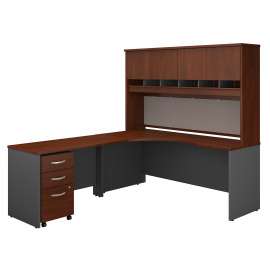 Bush Series C 72W Left Handed Corner Desk with Hutch and Mobile File Cabinet, Hansen Cherry/Graphite Gray