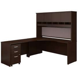 Bush Series C 72W Left Handed Corner Desk with Hutch and Mobile File Cabinet, Mocha Cherry/Mocha Cherry