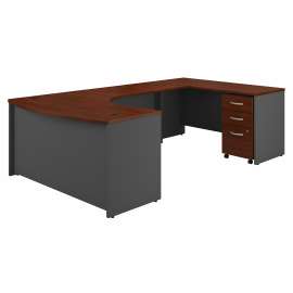 Bush Series C 60W Right Handed Bow Front U Shaped Desk with Mobile File Cabinet, Hansen Cherry/Graphite Gray