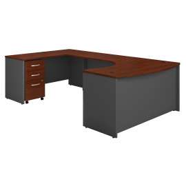 Bush Series C 60W Left Handed Bow Front U Shaped Desk with Mobile File Cabinet, Hansen Cherry/Graphite Gray