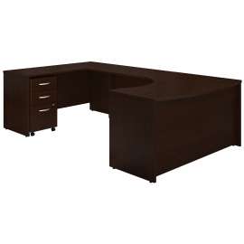 Bush Series C 60W Left Handed Bow Front U Shaped Desk with Mobile File Cabinet, Mocha Cherry/Mocha Cherry